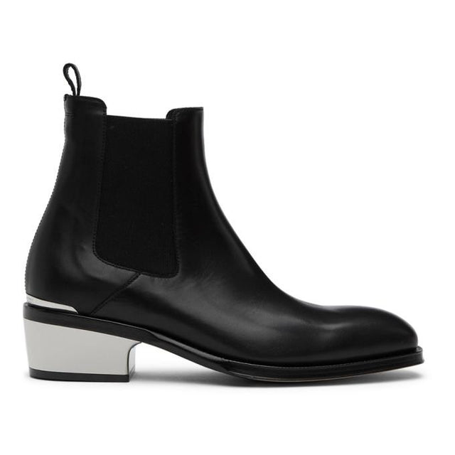 Alexander McQueen Black Metal Heel Chelsea Boots