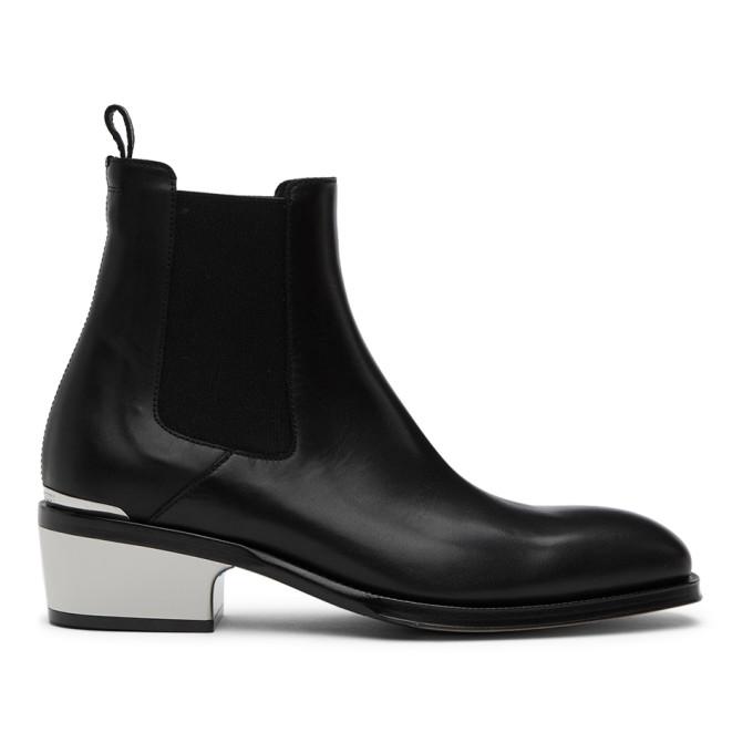 Alexander McQueen Black Metal Heel Chelsea Boots