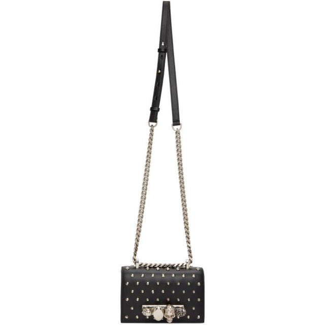Alexander McQueen Black Mini Studded Jewelled Satchel Bag