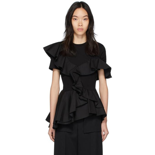 Alexander McQueen Black Ruffle T-Shirt