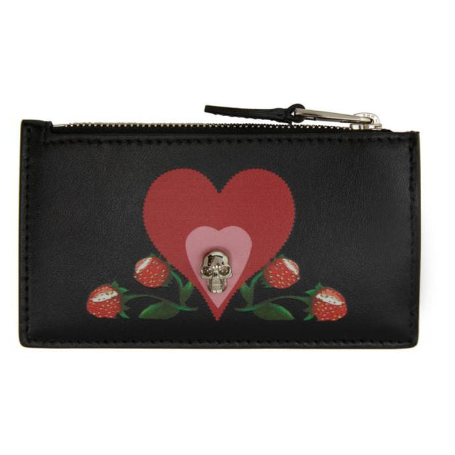 Alexander McQueen Black Small Skull Heart Zip Card Holder