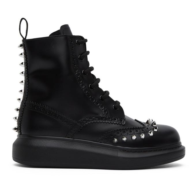 Alexander McQueen Black Stud Leather Hybrid Brogue Boots