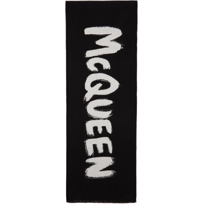 Alexander McQueen Black Wool Graffiti Scarf