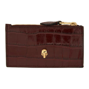 Alexander McQueen Burgundy Croc Small Zip Card Holder