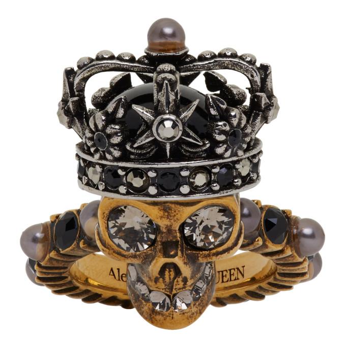 Alexander McQueen Skull Embellished Ring in Black for Men