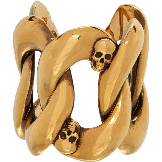 Alexander McQueen Gold Chain and Skull Ring