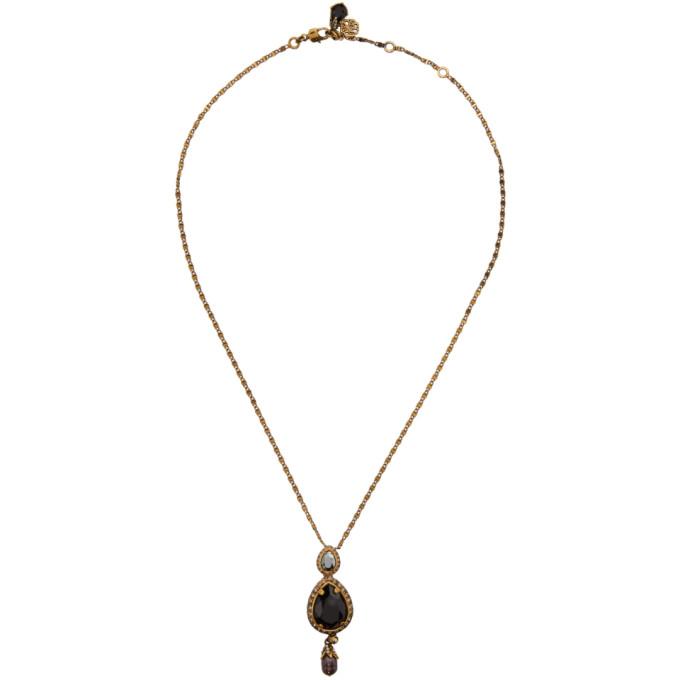 Alexander McQueen Gold Jewelled Droplet Pendant Necklace