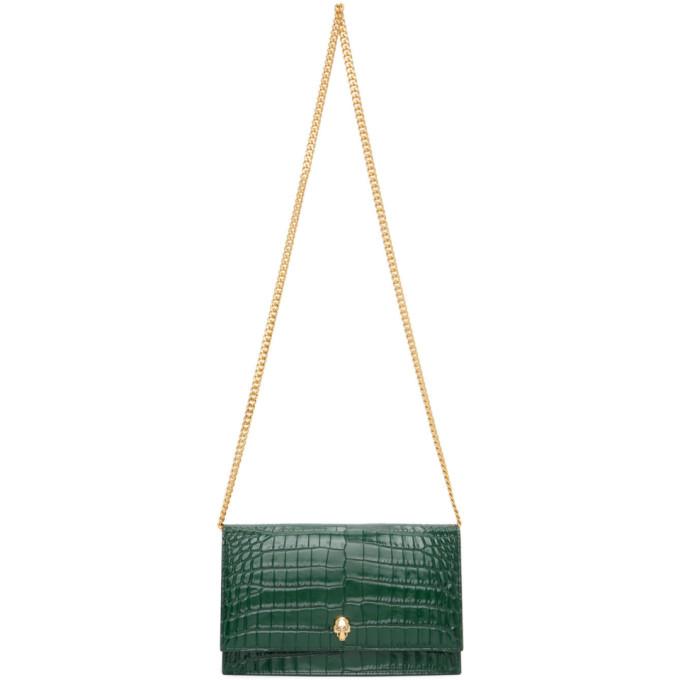 Alexander McQueen Green Croc Medium Skull Bag