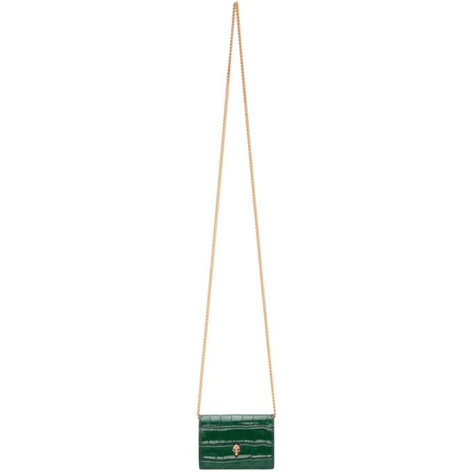 Alexander McQueen Green Croc Skull Card Holder Bag