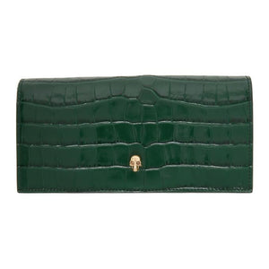 Alexander McQueen Green Croc Skull Chain Wallet Bag