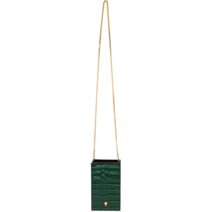 Alexander McQueen Green Croc Skull Phone Bag