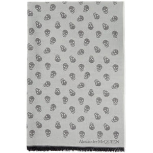 Alexander McQueen Grey Wool and Silk All Over Skull Scarf
