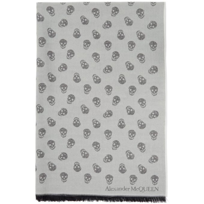 Alexander McQueen Grey Wool and Silk All Over Skull Scarf