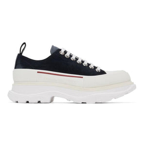 Alexander McQueen Navy and White Suede Tread Slick Platform Sneakers