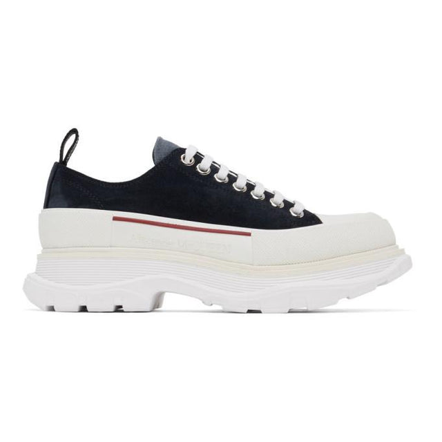 Alexander McQueen Navy and White Suede Tread Slick Platform Sneakers