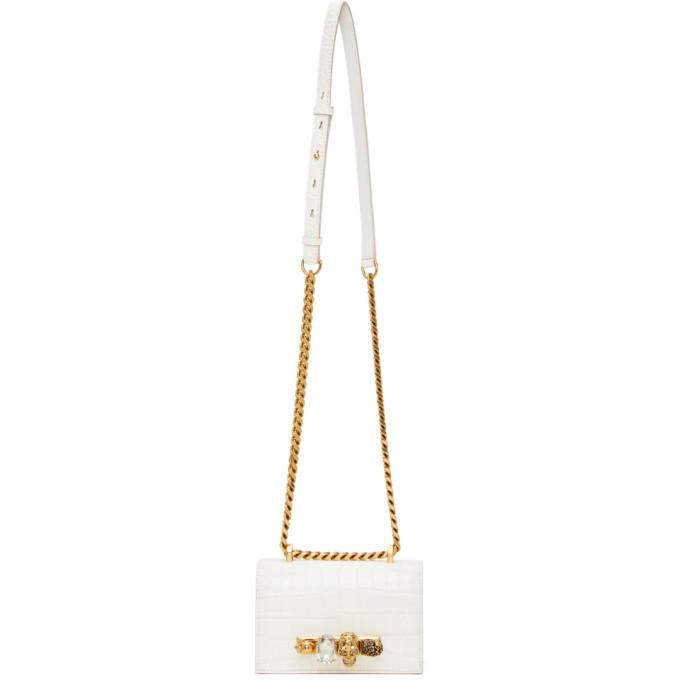 Alexander McQueen Off-White Mini Croc Jewelled Satchel Bag