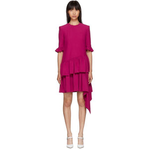 Alexander McQueen Pink Asymmetric Drape Dress-BLACKSKINNY.COM