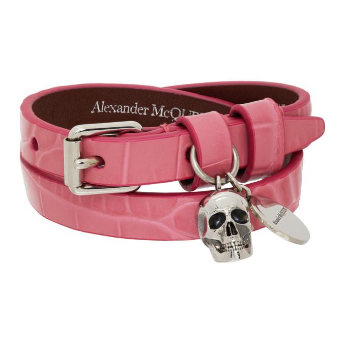 Alexander McQueen Pink Croc Double Wrap Bracelet