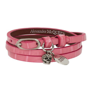 Alexander McQueen Pink Croc Skull Multi Wrap Bracelet