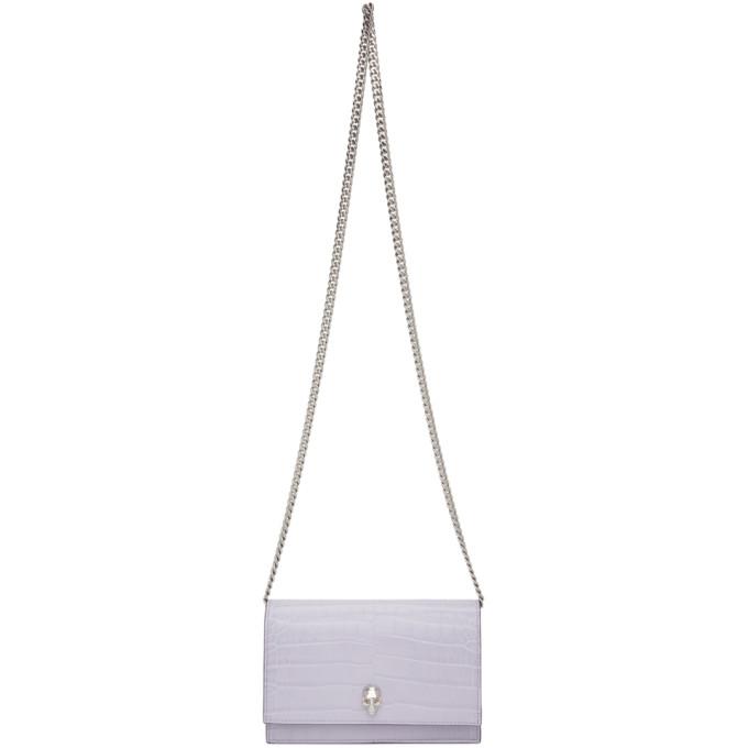 Alexander McQueen Purple Croc Mini Skull Bag