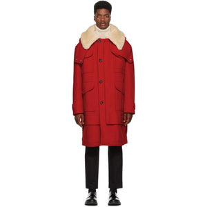 Alexander McQueen Red Wool Duffle Coat-BlackSkinny