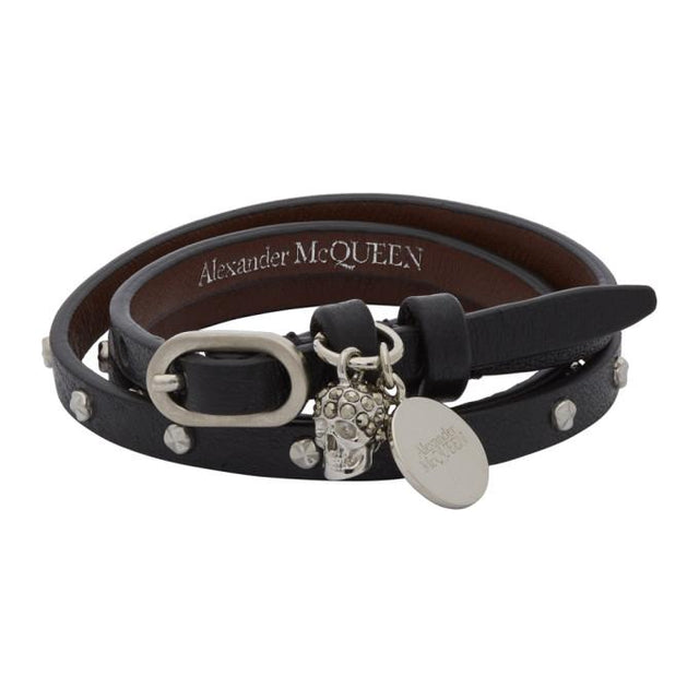 Alexander McQueen Silver and Black Wraparound Studded Bracelet
