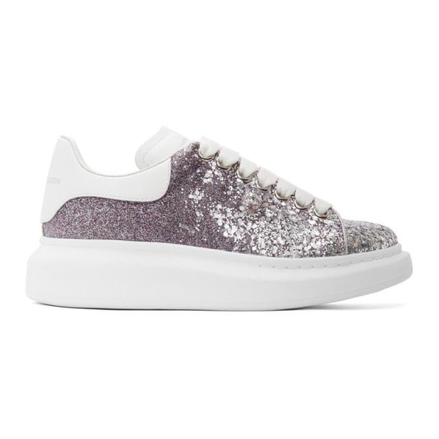 Alexander McQueen Silver and Purple Glitter Oversized Sneakers