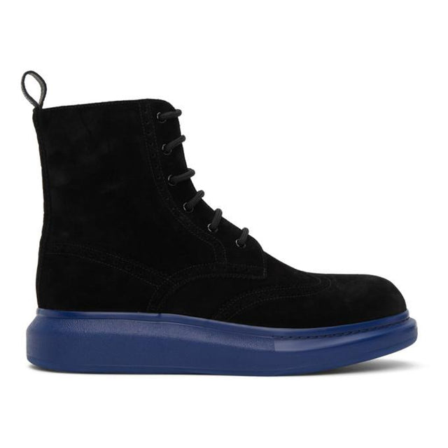 Alexander McQueen SSENSE Exclusive Black and Blue Hybrid Brogue Boots