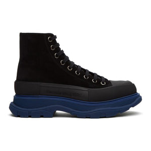 Alexander McQueen SSENSE Exclusive Black and Blue Suede Boots