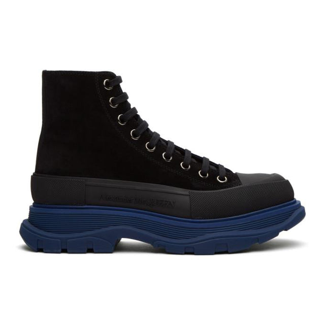 Alexander McQueen SSENSE Exclusive Black and Blue Suede Boots
