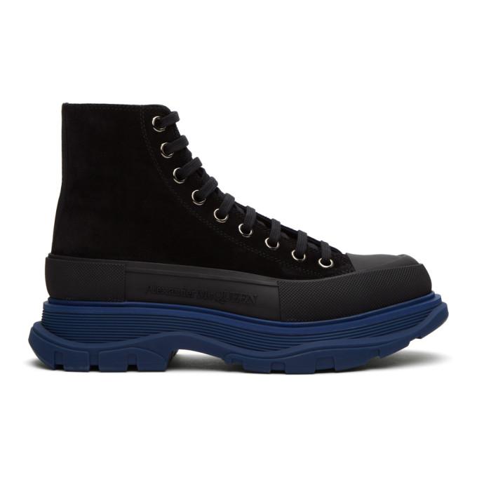 Alexander McQueen SSENSE Exclusive Black and Blue Suede Boots