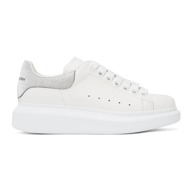 Alexander McQueen SSENSE Exclusive White and Silver Glitter Suede Tab Oversized Sneakers