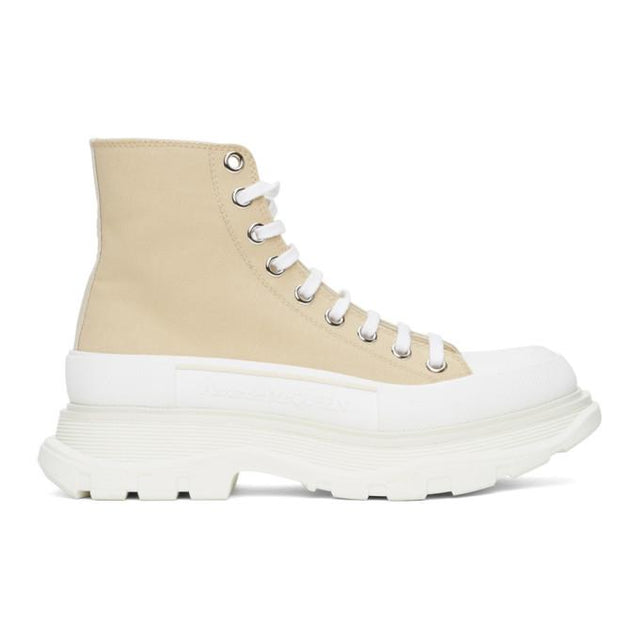Alexander McQueen Tan Canvas Platform High-Top Sneakers
