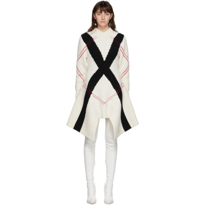 Alexander McQueen White and Black Exploded Argyle Cardigan Dress