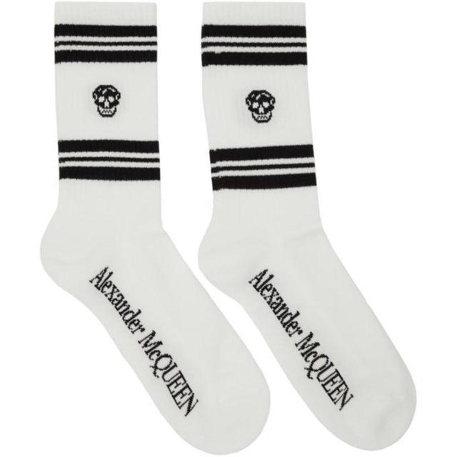 Alexander McQueen White and Black Stripe Skull Sport Socks