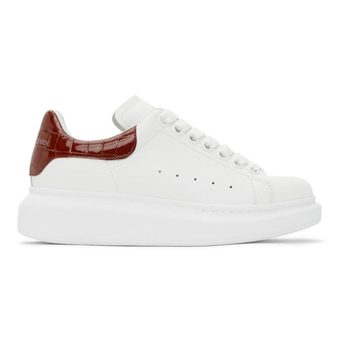 Alexander McQueen White and Burgundy Croc Oversized Sneakers
