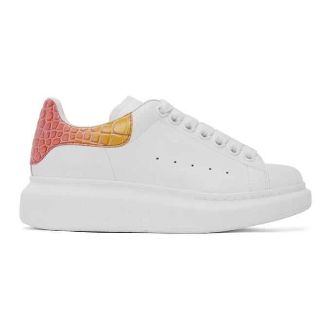 Alexander McQueen White and Pink Croc Oversized Sneakers