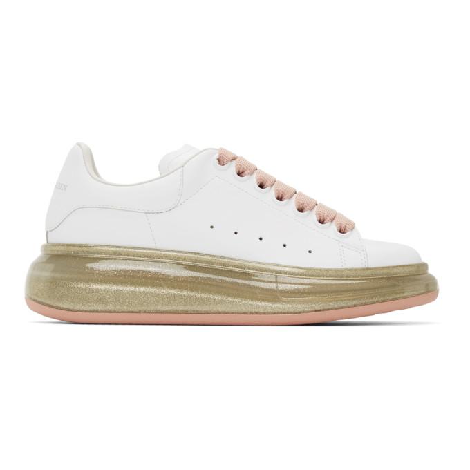 Alexander McQueen White and Pink Glitter Sole Oversized Sneakers