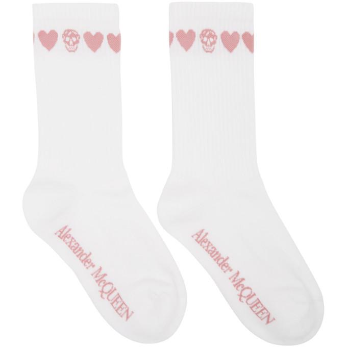 Alexander McQueen White and Pink Skull Socks