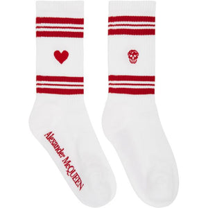 Alexander McQueen White and Red Stripe Socks