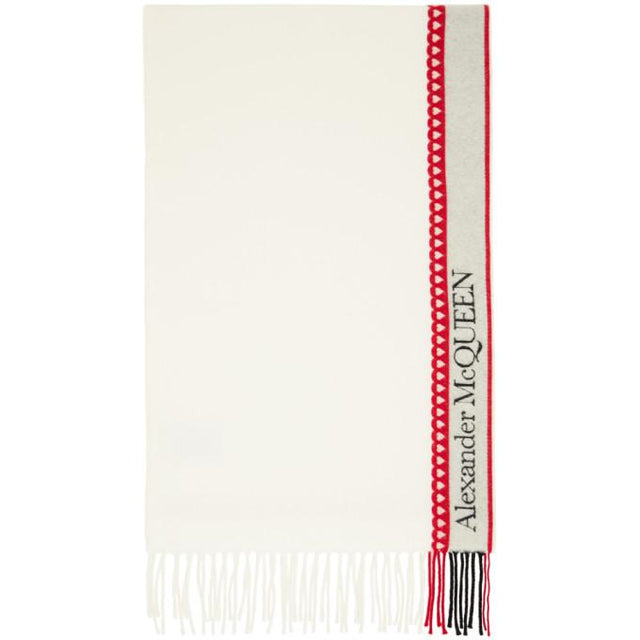 Alexander McQueen White and Red Wool and Cashmere Heart Scarf