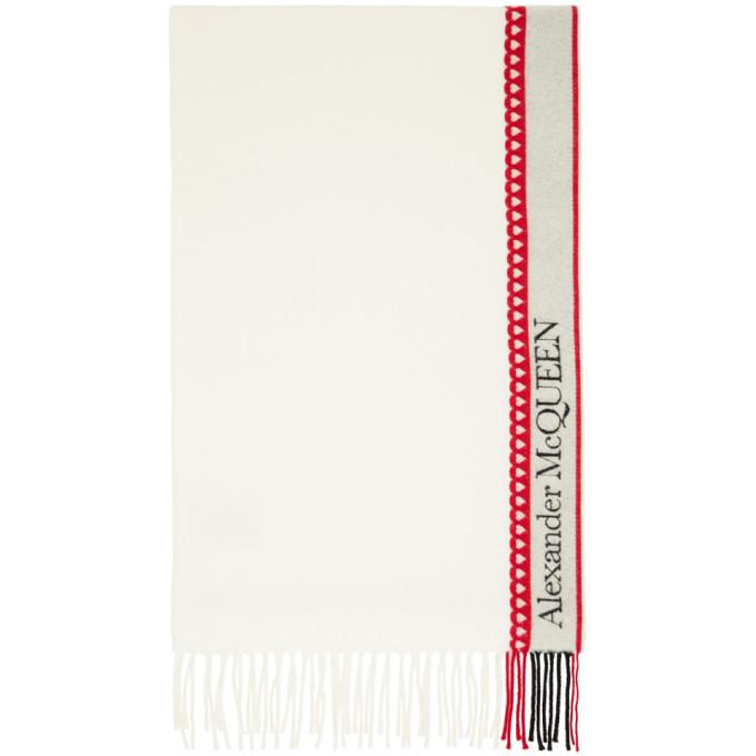 Alexander McQueen White and Red Wool and Cashmere Heart Scarf