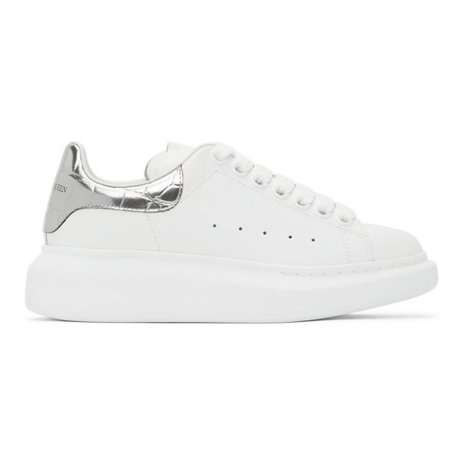 Alexander McQueen White and Silver Croc Oversized Sneakers