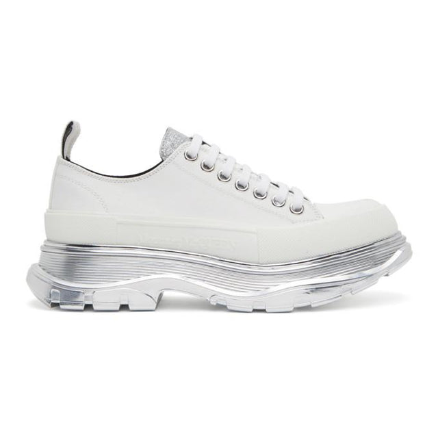 Alexander McQueen White and Silver Tread Slick Low Sneakers