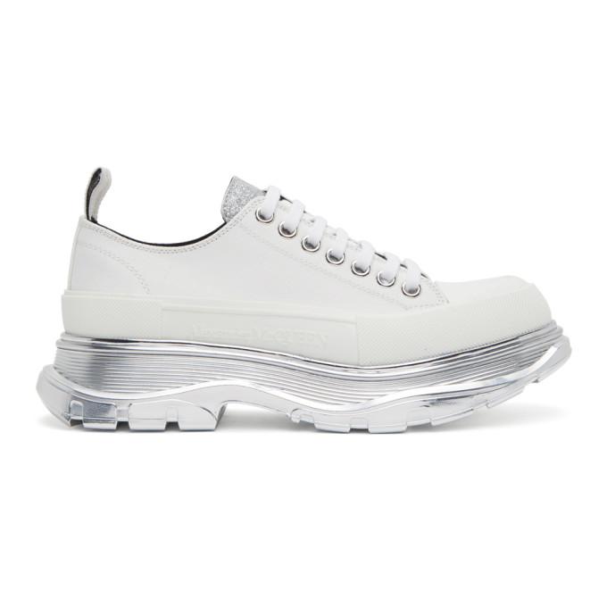 Alexander McQueen White and Silver Tread Slick Low Sneakers