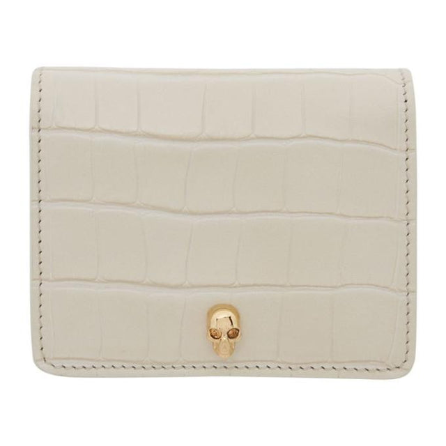 Alexander McQueen White Croc Skull Bifold Wallet