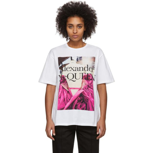Alexander McQueen White Pink Rose T-Shirt
