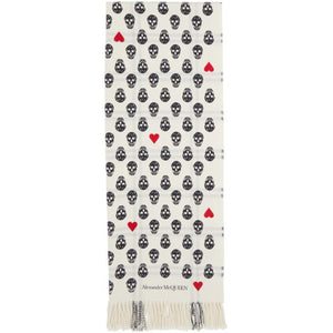 Alexander McQueen White Wool Skull and Heart Scarf