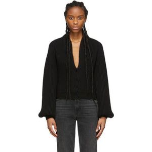 Alexander Wang Black Wool Draped Neck Cardigan