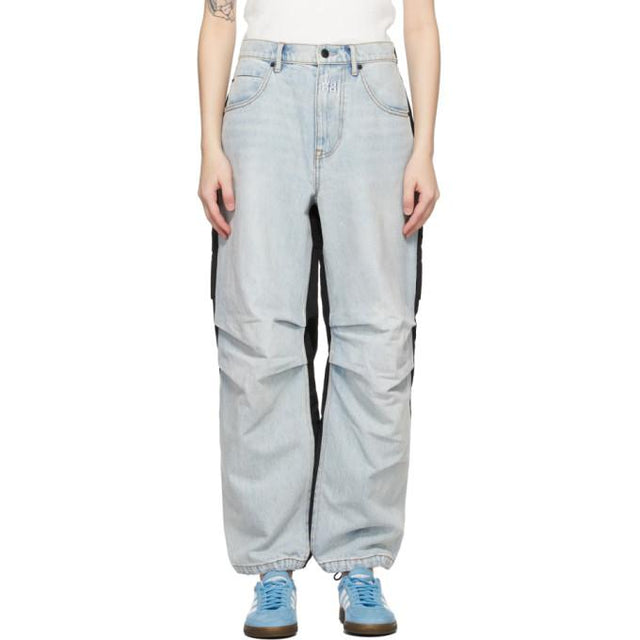 Alexander Wang Blue and Black Denim Hybrid Cargo Jeans